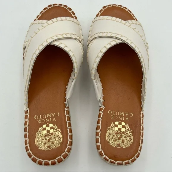 Vince Camuto Leather Sandal Size 6M Slip On Crossband Resort Summer Beach Ivory - Picture 3 of 11